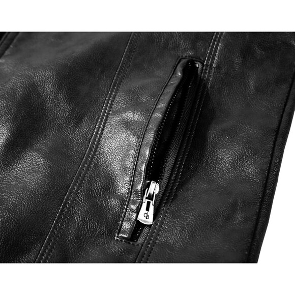 Men's Black Stand Collar Leather Motorcycle Lightweight Faux Leather Jacket - Picture 4 of 7